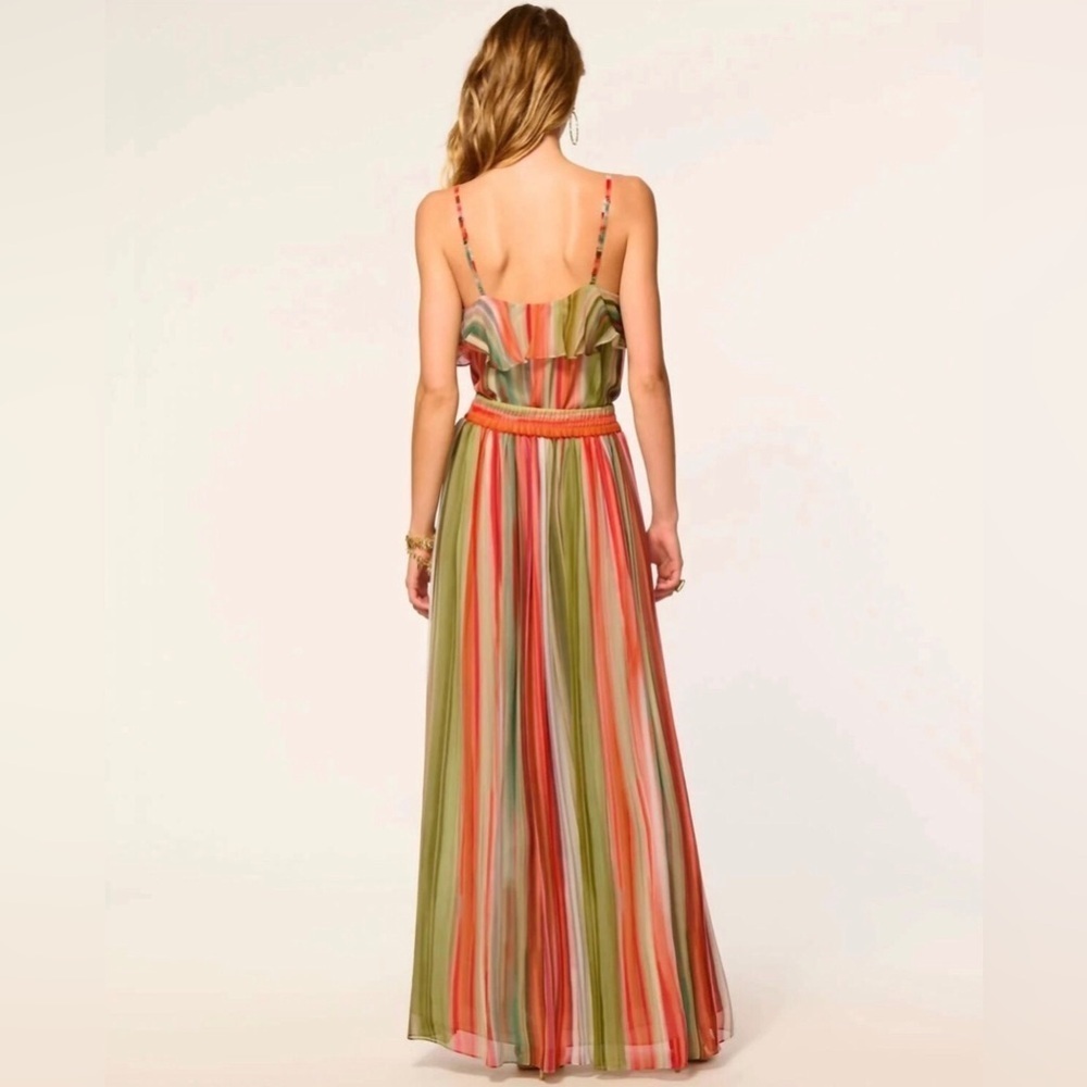 Ramy Brook Lanette Silk Chiffon Maxi Skirt Mint Stripe Womens Size Small - Picture 2 of 12
